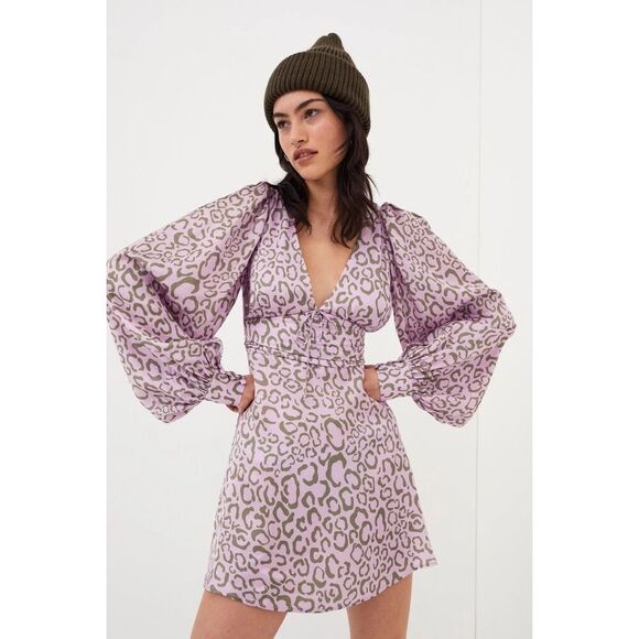 NWT For Love & Lemons June Purple Animal Print Mini Dress Size XS - Picture 1 of 7